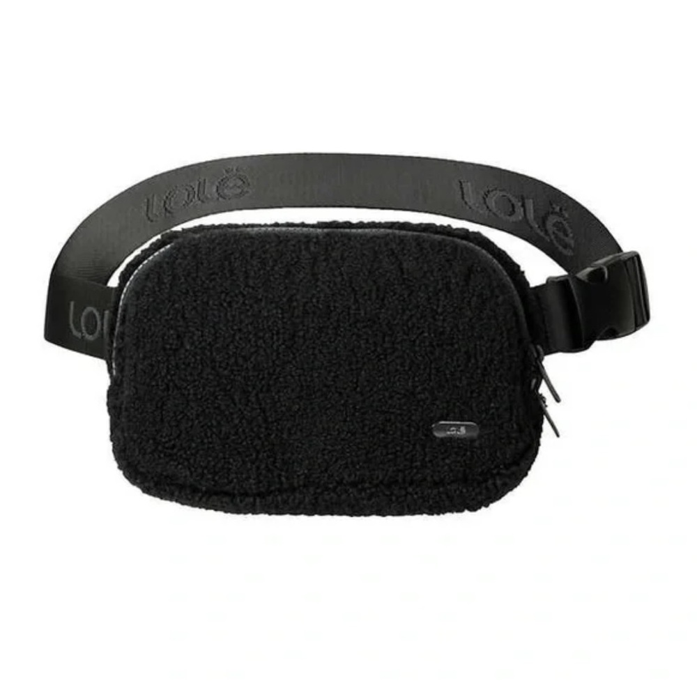 Lole Black Sherpa Belt Bag | Unisex Fanny Pack | Adjustable Logo Strap